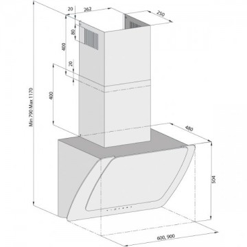 Hota decorativa Pyramis MISTERO, 60cm, sticla neagra, touch control, 586mc/h Pyramis 065016701. Poza 2