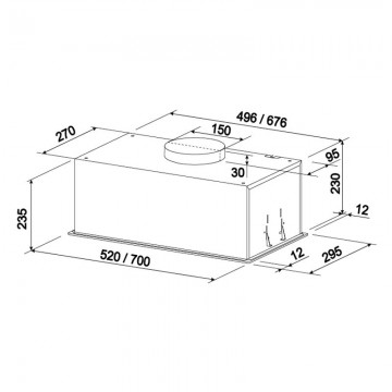 Hota Incorporabila Tornado Modul Sensor 1200 (70) LED, 1 motor Turbo, latime 70 cm, absorbtie 1200 m3/ora, filtru anti-grasimi aluminiu 5 straturi, Alb. Poza 4