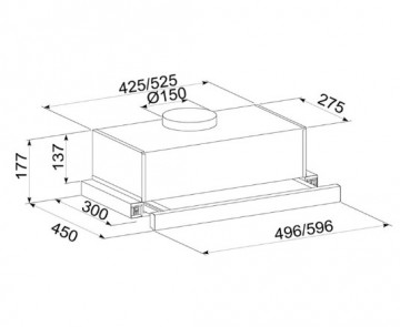 Poza Hota Telescopica Incorporabila Tornado Sondo 700 (60), 1 motor, latime 60 cm, 2 viteze, absorbtie 700 m3/ora, Alb