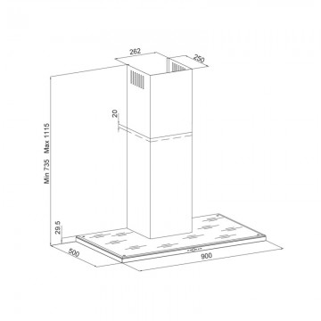 Poza Hota decorativa Pyramis SILVERLIGHT, 90cm, 570mc/h, inox si stica neagra, timer Pyramis 3122959901