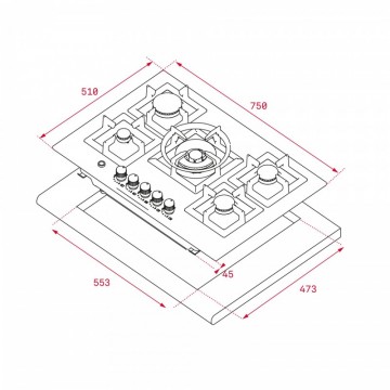 Poza Plita gaz incorporabila Teka EFX 70.1 5G AI AL DR CI cu 5 arzatoare, 75 cm, butoane frontale metalice, gratare fonta, inox